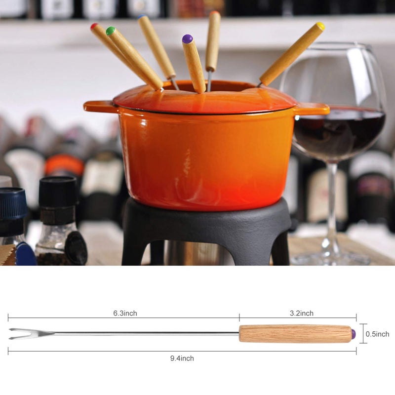 STYDDI Fondue Fork, 18Pcs Stainless Steel Color Coding Fondue Forks with Wooden Handle for Chocolate Fountain Cheese Fondue Roast Marshmallows, 9.5 Inch - Image 3