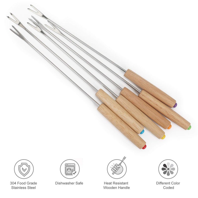 STYDDI Fondue Fork, 18Pcs Stainless Steel Color Coding Fondue Forks with Wooden Handle for Chocolate Fountain Cheese Fondue Roast Marshmallows, 9.5 Inch - Image 2
