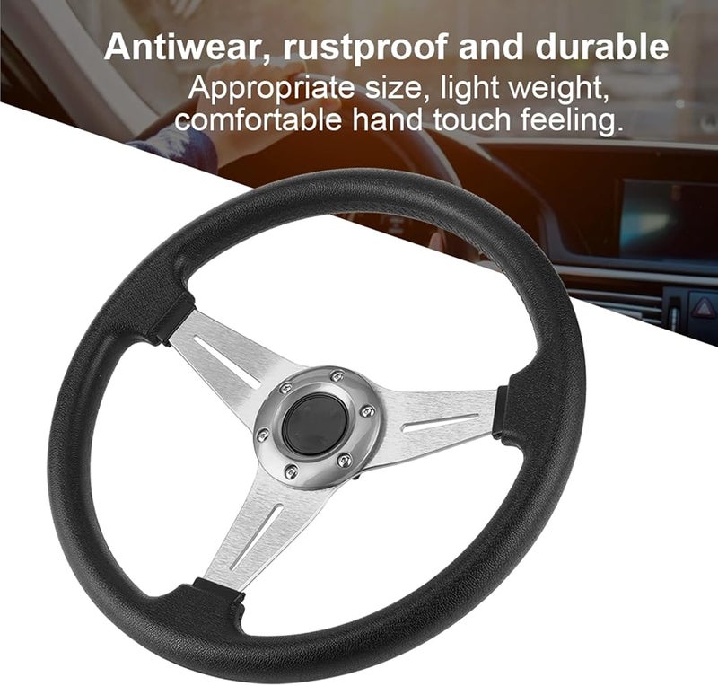 YUEHISY 350mm/14in Auto Racing Steering Wheel, Racing Car Drifting Wheel Replacement with Pu Leather and Aluminum Spokes, Universal Car Sport Wheel - Image 4