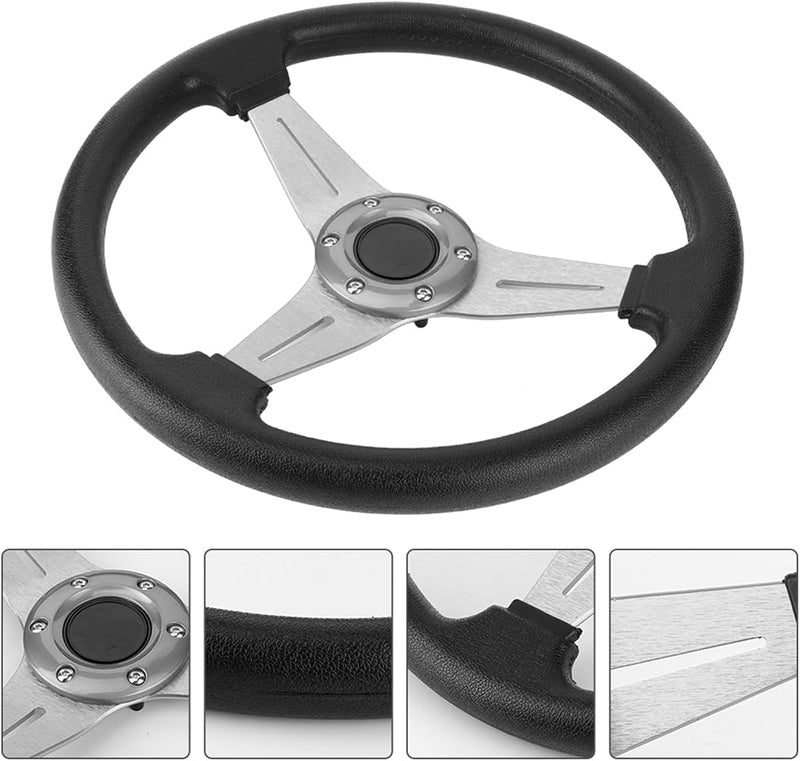 YUEHISY 350mm/14in Auto Racing Steering Wheel, Racing Car Drifting Wheel Replacement with Pu Leather and Aluminum Spokes, Universal Car Sport Wheel - Image 2