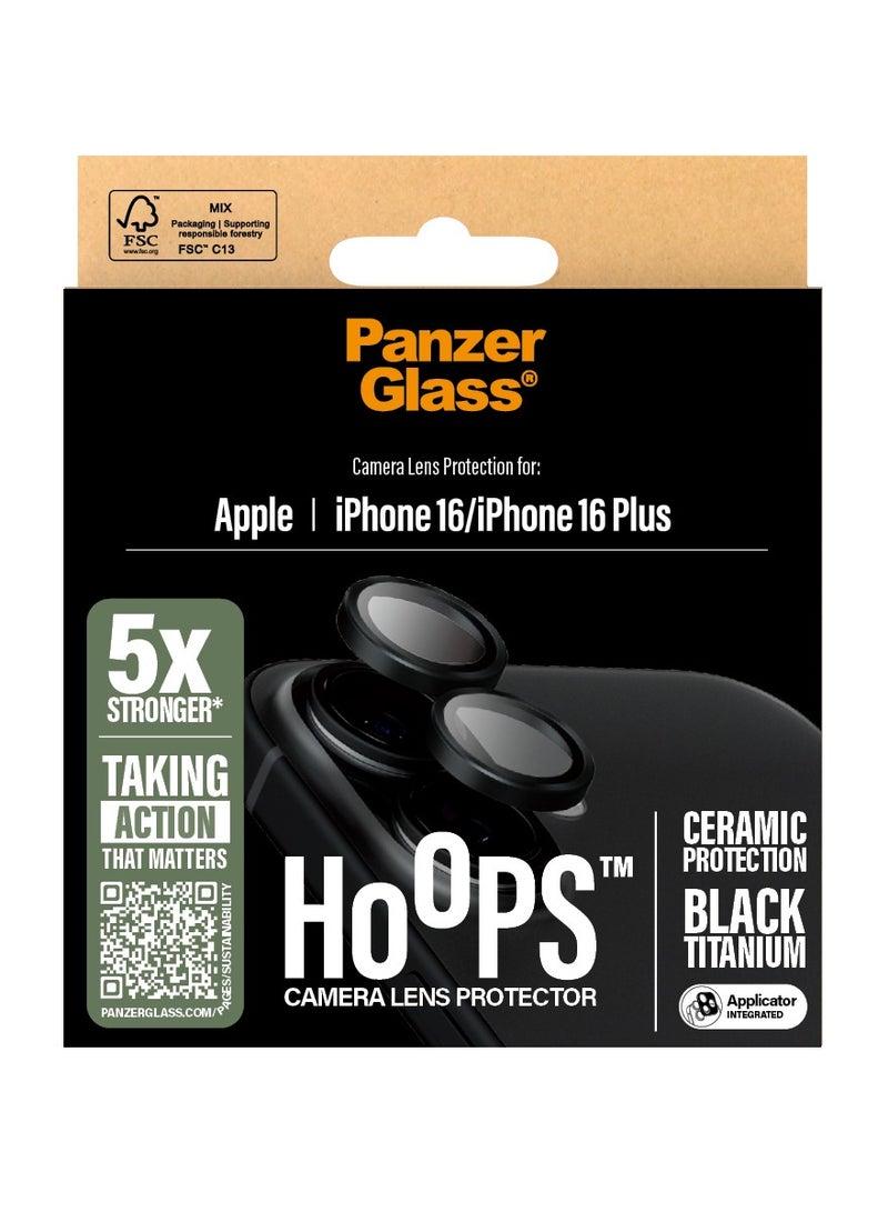 PanzerGlass® Hoops Camera Lens Protector for Apple iPhone 16 | 16 Plus Ceramic Glass - Protection with Style, Scratch-Resistant, Shock-Resistant, Black Aluminum Frame - with mounting aid for easy installation - Image 3