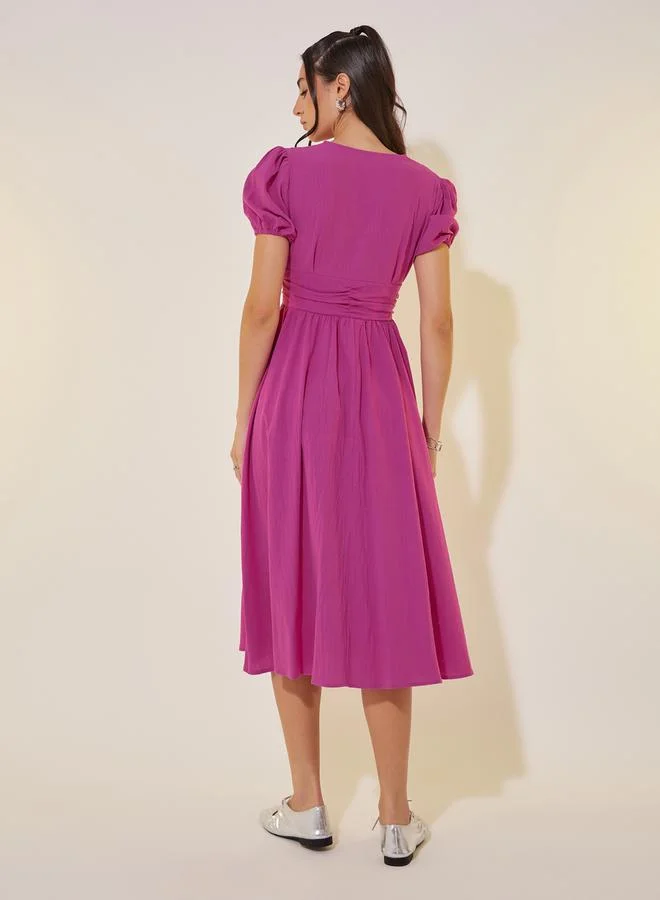 Take Two Puff Sleeve Midi Dress