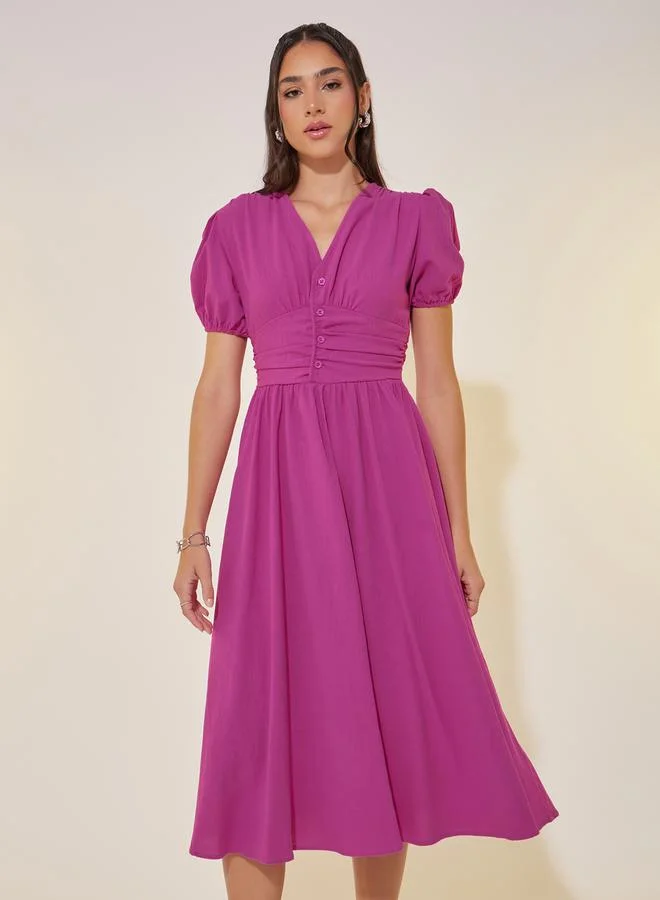 Take Two Puff Sleeve Midi Dress