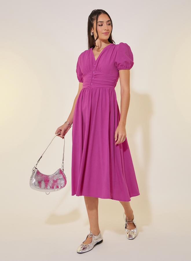 Take Two Puff Sleeve Midi Dress - Image 1