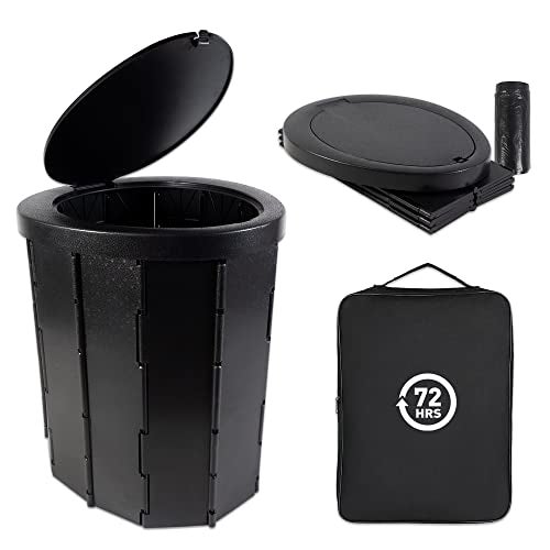 72 HRS Portable Collapsible Camp Toilet Extra Large Lightweight Sturdy With 12 Toilet Bags - Image 1