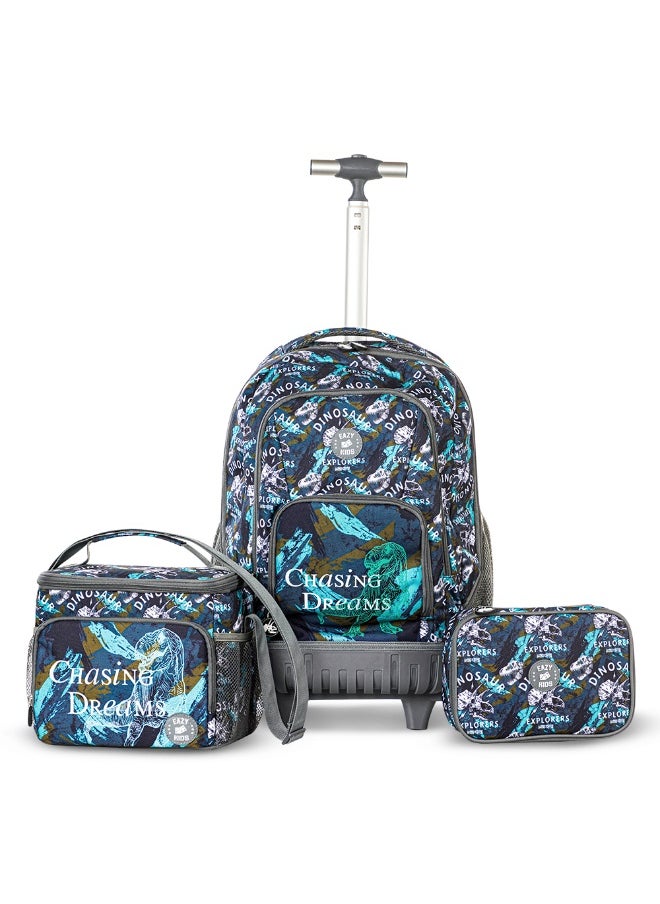 Eazy Kids Eazy Kids 18" Set of 5 Trolley Backpack w/ Water Bottle, Lunch Box, Lunch Bag and Pencil Case-T Rex  - Image 2