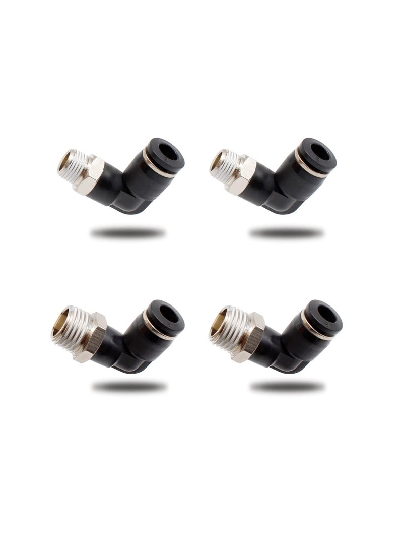 Excefore Pneumatic Connectors, Two Different Models of (6MM × 1/4" and 6MM × 1/8") Male Thread Quick Fittings Black Air Fittings Adapter for Trachea and Automation Equipment, Can be Used for DIY Tools (4 Pcs)