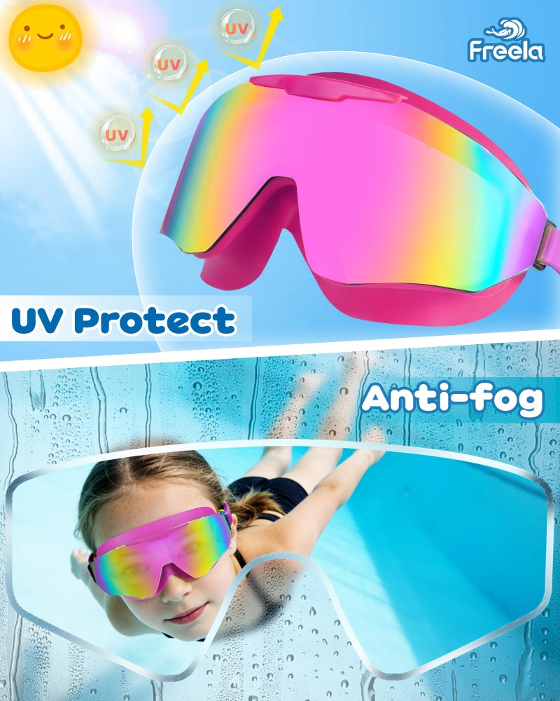 Freela 2 Pack Kids Swim Goggles for 6-14 8-12 8-14 4-7, Water Pool Swimming Goggles 180Â° Wide View Anti-Fog UV Protection, Soft Silicone Layer Waterproof No Leak Glasses for Teens Youth Boys Girls - Image 5