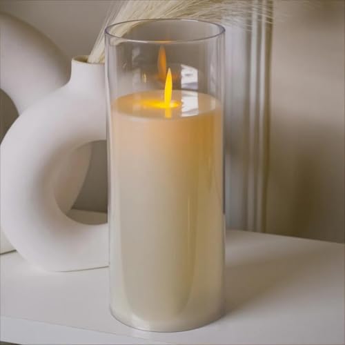 Chronos Acrylic Glass LED Moving Flame Pillar Candle, Flameless, Smokeless, Realistic Flickering, Warm White Light for Home Decor, Diwali, and Christmas (7 Inch) - Image 1
