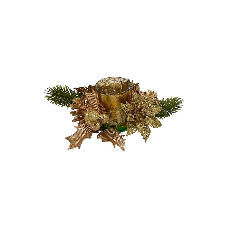 CHRISTMAS MAGIC Decorated Glass Candle Holder Gold 15cm - Image 3