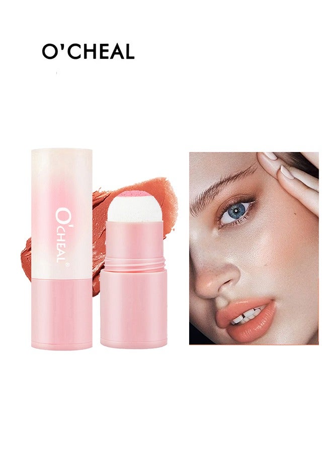 OCHEAL Full Of Vitality Powder Blusher Stick, Waterproof Blush Makeup Long Lasting 2 In 1 Cheek Blush & Lip Tint & Eye Shadow Makeup Stick(#04) - Image 1