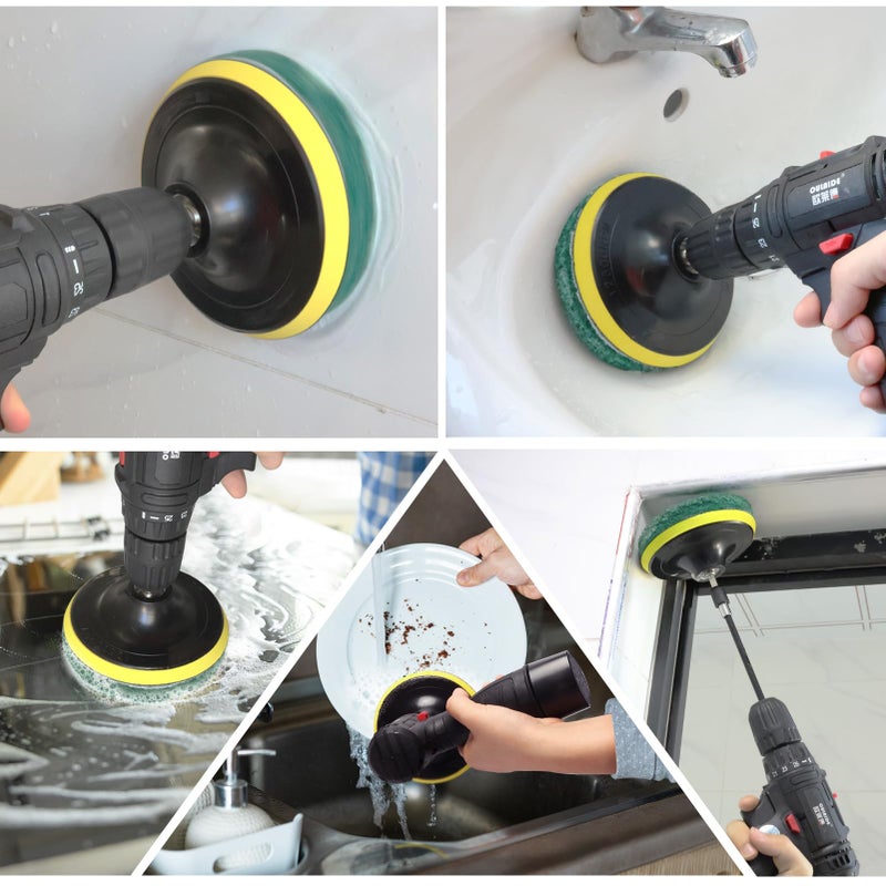 GOH DODD Power Scrub Pads Drill Attachment, GOH DODD 30 Pieces 5 Inch Headlight Restoration Kit Cleaning Kit Scouring Pads with Baker and Universal Shaft for Kitchen, Bathroom, Grout, Carpet, Tub, Grill,Tile - Image 4