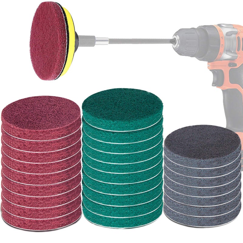 GOH DODD Power Scrub Pads Drill Attachment, GOH DODD 30 Pieces 5 Inch Headlight Restoration Kit Cleaning Kit Scouring Pads with Baker and Universal Shaft for Kitchen, Bathroom, Grout, Carpet, Tub, Grill,Tile - Image 1
