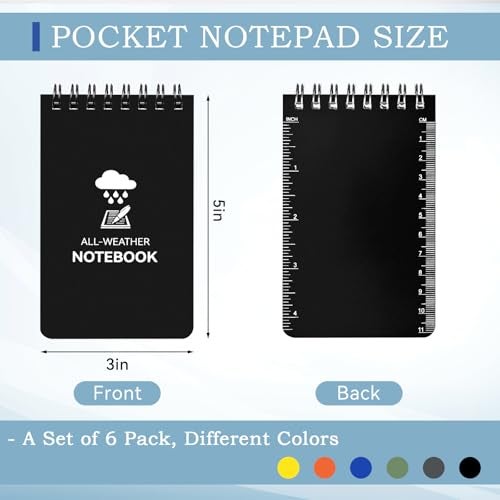 COIDEA 6 Pack Waterproof Notebook, 3 x 5 Pocket Notepad, Top-Spiral Weatherproof NotePad, All Weather Police Pocket Notebook Little Memo Steno Note Pads for Outdoor Office School Recording - Image 2