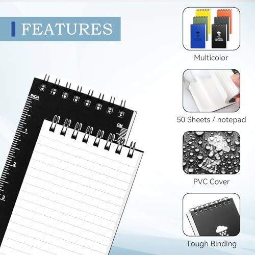 COIDEA 6 Pack Waterproof Notebook, 3 x 5 Pocket Notepad, Top-Spiral Weatherproof NotePad, All Weather Police Pocket Notebook Little Memo Steno Note Pads for Outdoor Office School Recording - Image 3