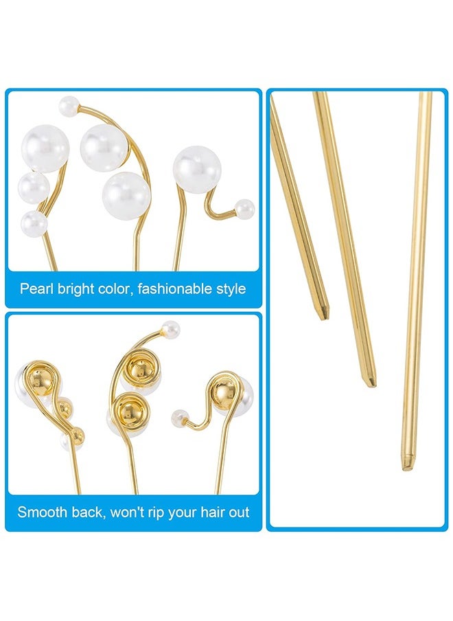 Zoreya - 3 Pcs Pearl Hair Styling Pins, Crystal Metal Updo Head Piece, Vintage Diamond Hair Stick Accessories - Image 1