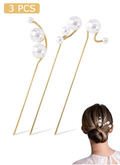 3 Pcs Pearl Hair Styling Pins, Crystal Metal Updo Head Piece, Vintage Diamond Hair Stick Accessories