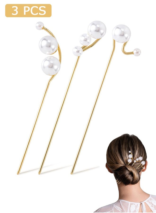 Zoreya - 3 Pcs Pearl Hair Styling Pins, Crystal Metal Updo Head Piece, Vintage Diamond Hair Stick Accessories - Image 1
