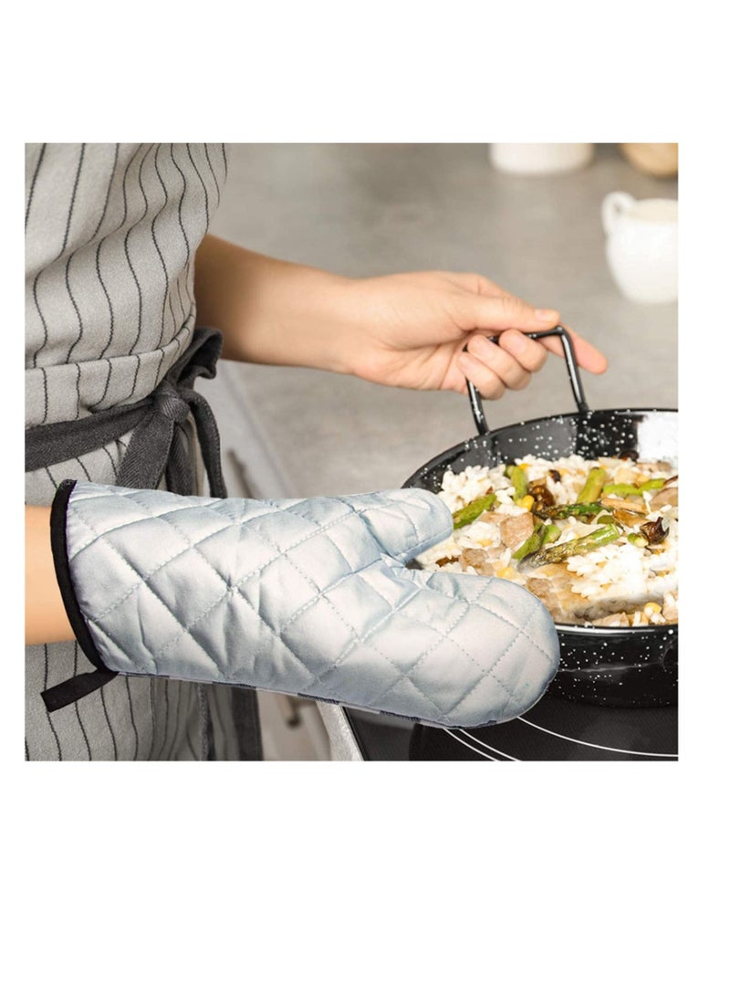 Y&D Heat Resistant Kitchen Oven Mitts, Gloves, Quilted Cotton Lining, Baking Gloves 1 Pair (Plaid, Black and White) - Image 4