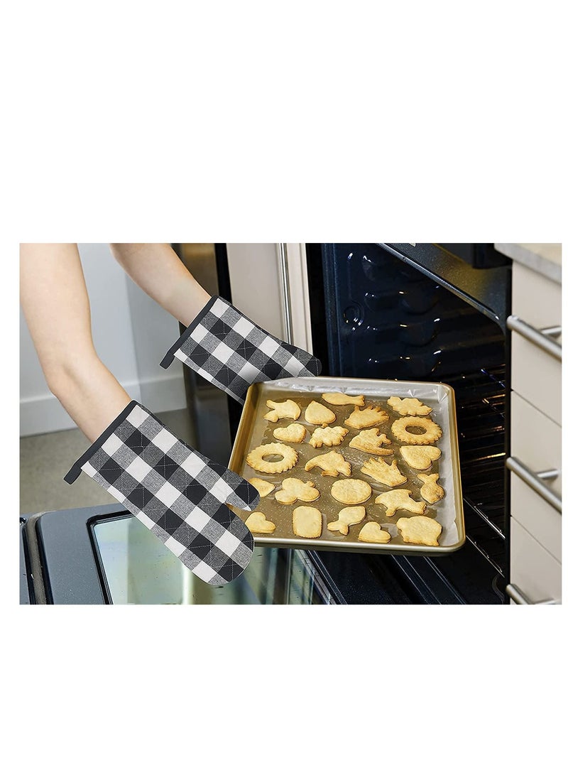 Y&D Heat Resistant Kitchen Oven Mitts, Gloves, Quilted Cotton Lining, Baking Gloves 1 Pair (Plaid, Black and White) - Image 3