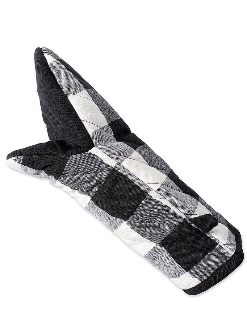 Y&D Heat Resistant Kitchen Oven Mitts, Gloves, Quilted Cotton Lining, Baking Gloves 1 Pair (Plaid, Black and White) - Image 2