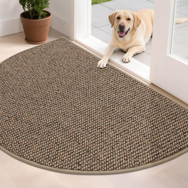 BEQHAUSE Dirt Trapper Door Mat 32" x 48" Half Circle Non-Slip Washable Doormats Entrance Rugs Absorbent Welcome Low Profile Floor Mats for Front Back Door and Entryway, Taupe - Image 1