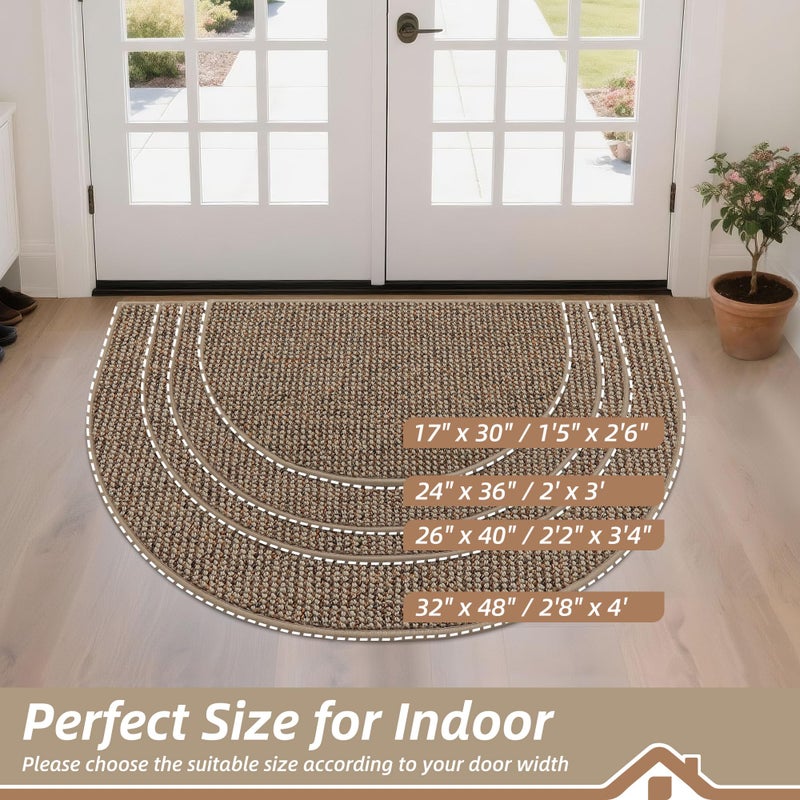 BEQHAUSE Dirt Trapper Door Mat 32" x 48" Half Circle Non-Slip Washable Doormats Entrance Rugs Absorbent Welcome Low Profile Floor Mats for Front Back Door and Entryway, Taupe - Image 2
