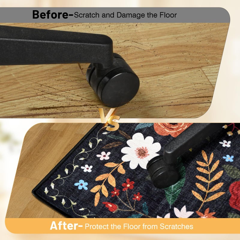 Lreedy Office Chair Mat for Hardwood Floor & Tile Floor,36"x48"Heavy Duty Desk Chair Mat for Hard Floors, Under Desk Rug for Rolling Computer Chair,Anti Slip,Low Pile Carpet Floor-Black Multicolor Flower - Image 4