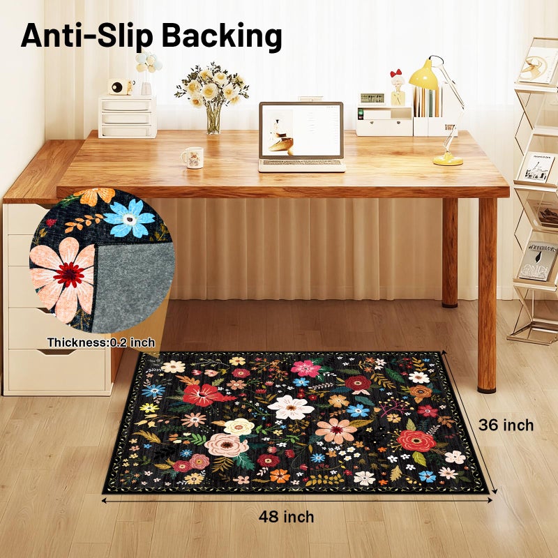 Lreedy Office Chair Mat for Hardwood Floor & Tile Floor,36"x48"Heavy Duty Desk Chair Mat for Hard Floors, Under Desk Rug for Rolling Computer Chair,Anti Slip,Low Pile Carpet Floor-Black Multicolor Flower - Image 2