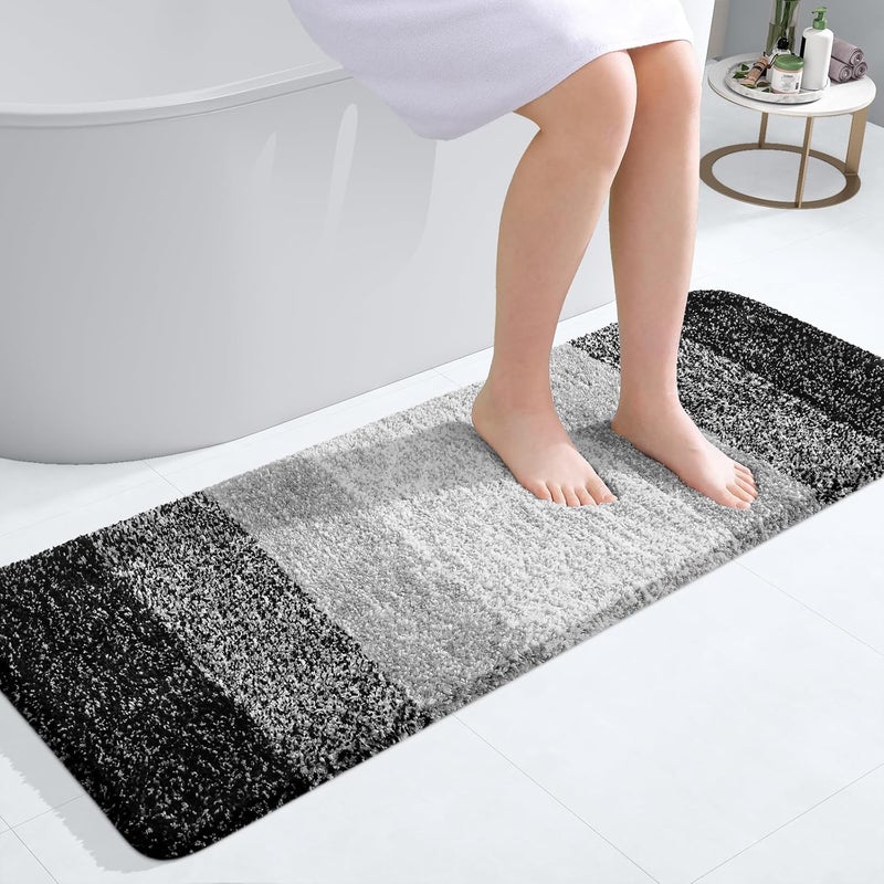 OLANLY Bathroom Rug Mat 47x17, Extra Soft and Absorbent Microfiber Bath Rugs, Non-Slip Plush Shaggy Bath Carpet Runner, Machine Wash Dry, Bath Mats for Bathroom Floor, Tub and Shower, Black - Image 1