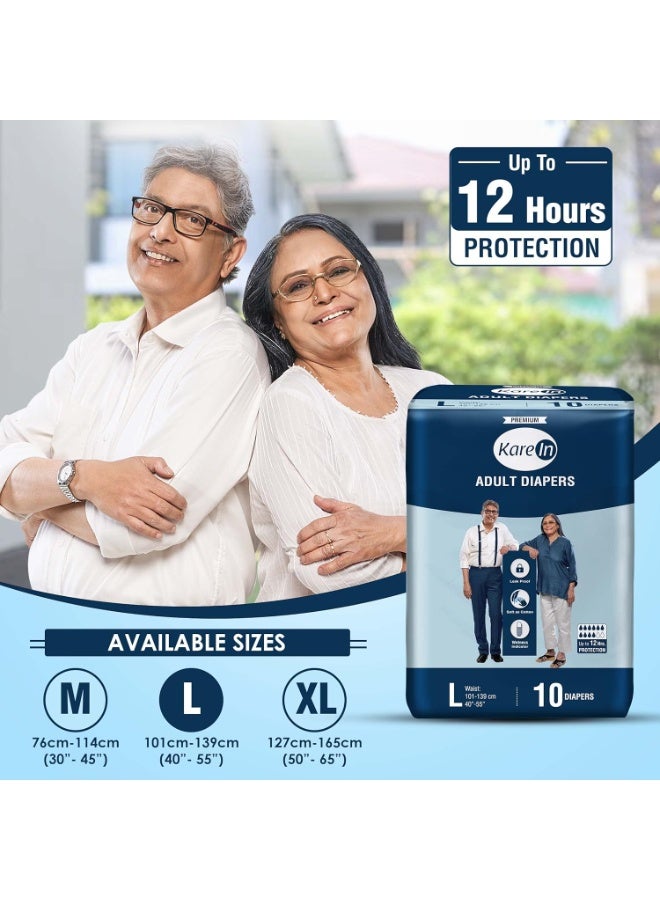 KareIn Premium Adult Diapers, Large, Waist Size , Tape Style, Unisex, High Absorbency, Leak Proof, Wetness Indicator, 10 Count (Pack of 2) - Image 2