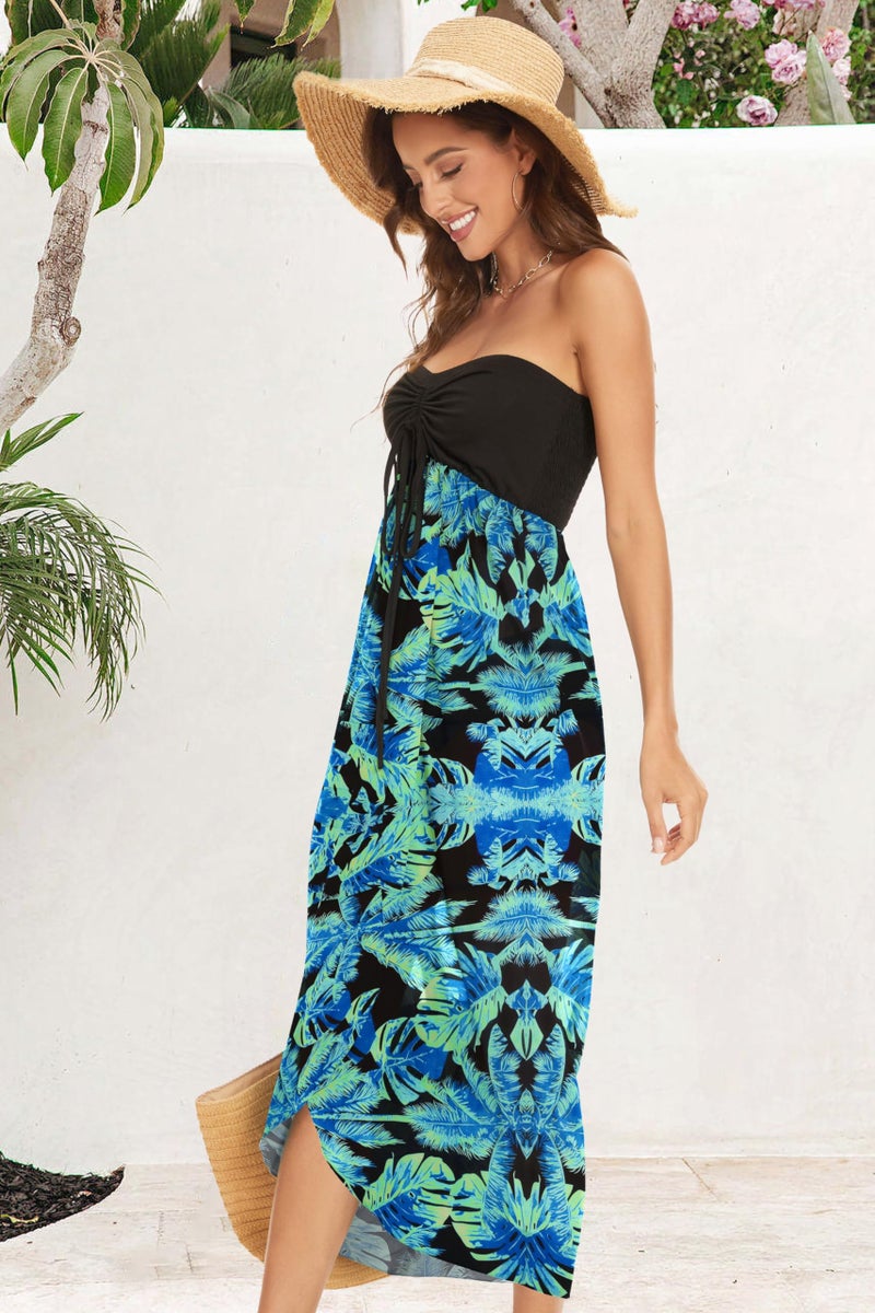 CHICGAL Women's Beach Dress Summer Maxi Sundress Strapless Hawaiian Cover Ups Asymmetrical Wrap Dresses (LightBlue, M) - Image 4