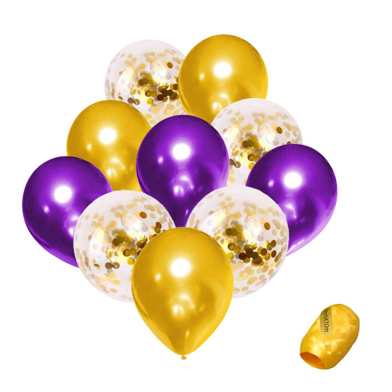 LUDEOU Purple and Gold Confetti Balloons 51pcs Premium 12 Inch Balloons for Baby Bridal Shower Birthday Party Decorations - Image 3