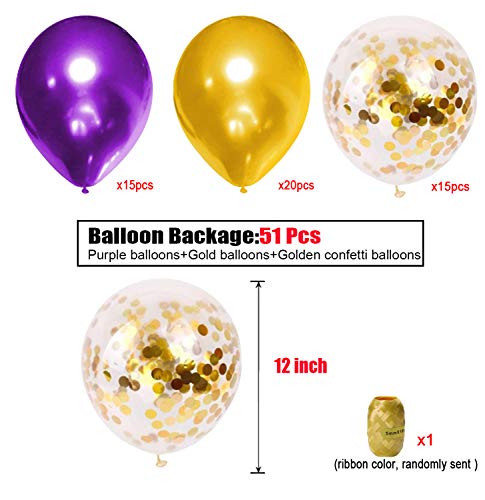 LUDEOU Purple and Gold Confetti Balloons 51pcs Premium 12 Inch Balloons for Baby Bridal Shower Birthday Party Decorations - Image 5
