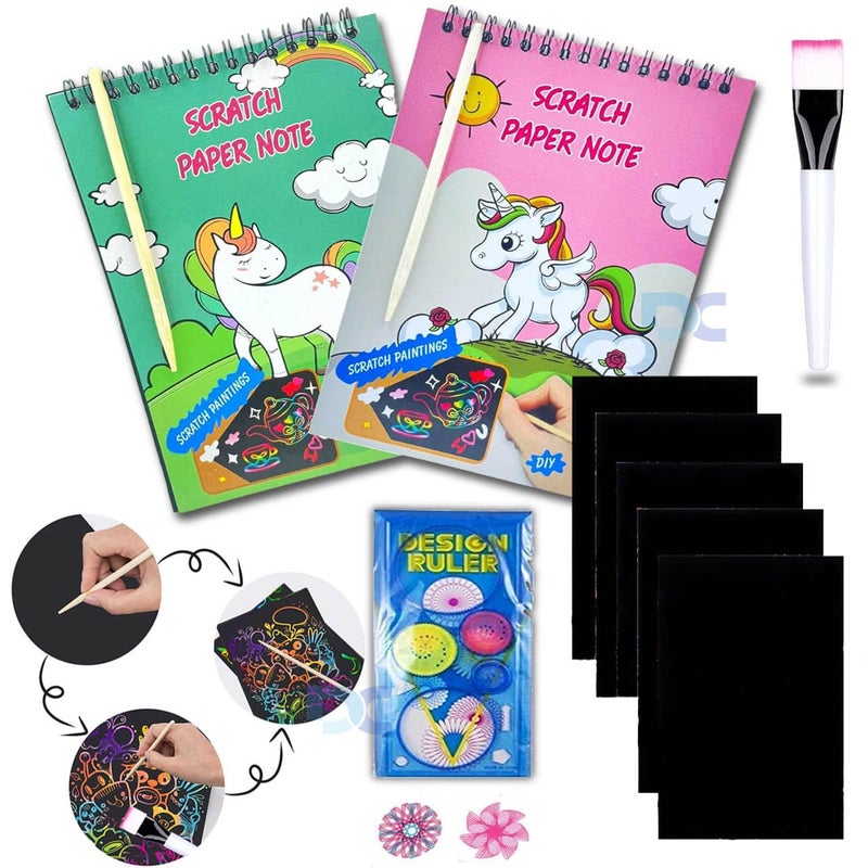 Daily Crafts Return Gifts for Birthday for Kids Party - 2Pcs Scratch Book+ Brush+ Creative Ruler for Kids, Magic Book for 3 4 5 6 7 for Birthday Return Gifts for Kids Girls, Boys - Image 1