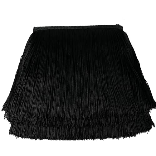 HEARTWISH Fringe Trim Lace Polyerter Fibre Tassel 6inch Wide 10 Yards Long for Clothes Accessories and Latin Wedding Dress and DIY Lamp Shade Decoration Black White Red Black - Image 1