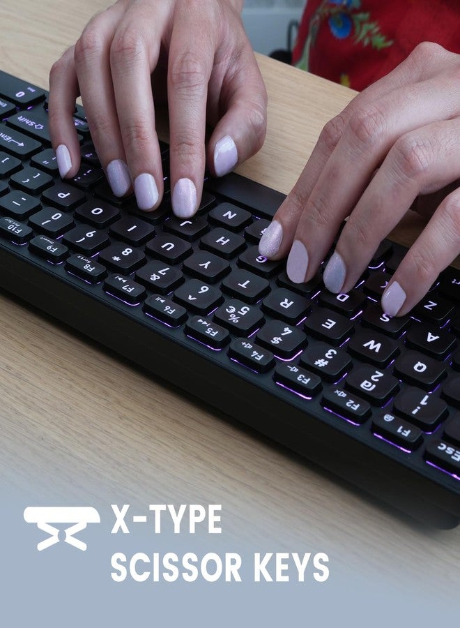 Perixx PERIBOARD-333B Wired Backlit USB Keyboard- X Type Scissor Keys - Compact 14.25x4.57 Inches - Big Print Letters - White Backlit - US English,11618 - Image 5