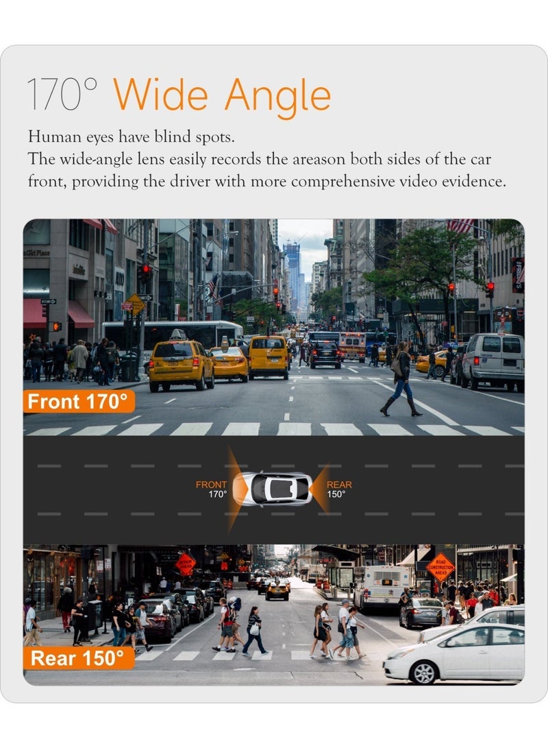 4K UHD Hidden Dash Cam with WiFi & GPS - Dual Lens Front and Rear Car Camera, Loop Recording, Night Vision, Wireless Installation & App Control - Black - Image 3