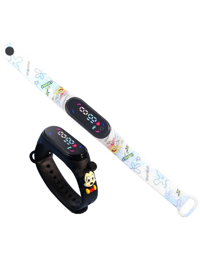 2 Pieces M7 Cartoon Kids LED Electronic Waterproof Touch Watch
