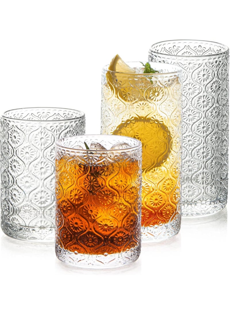 SOLARAE أكواب قهوة عتيقة، كؤوس شرب مزخرفة قصيرة الساق، مجموعة من 4 أكواب زجاجية على طراز آرت ديكو، للاستخدام في المنزل، الحانات، الحفلات، الشاي، هدية - Image 1