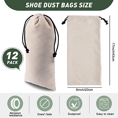 Kenning 12 Pcs Shoe Dust Bags Beige Duster Flannel Single Shoe Pouch with Drawstring Closure Washable Breathable Shoe Covers for Travel Home Luggage Handbags, 8 x 17 Inches - Image 2