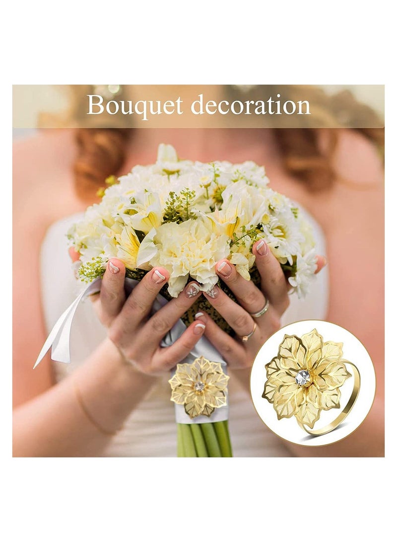 Alloy Napkin Rings Set, 8 Pcs Hollow Out Flower Design with Rhinestones, for Wedding and Party Decor - Image 3