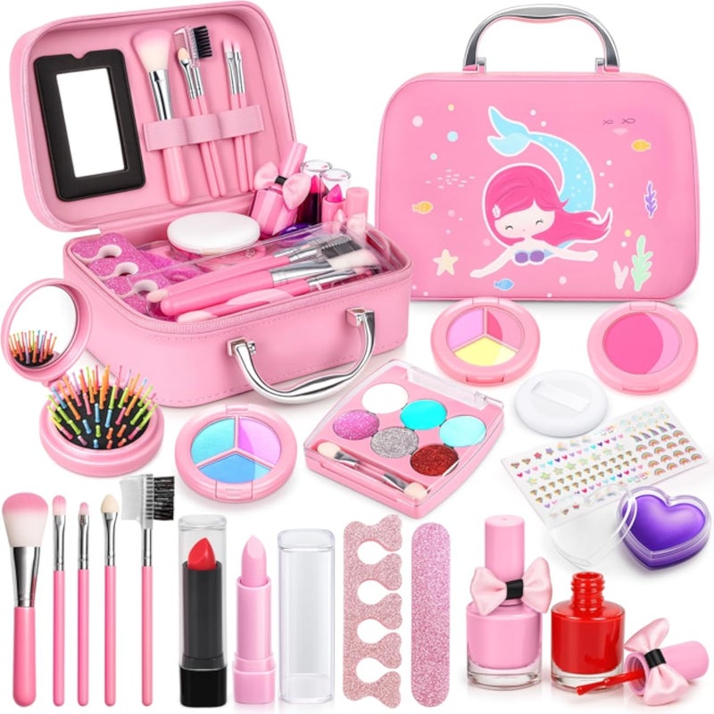 Dreamon Real Makeup Set for Kids, Washable Children Play Make Up Toys Nail Varnish Kit Non Toxic with Suitcase, Girl Gifts Age 3 4 5