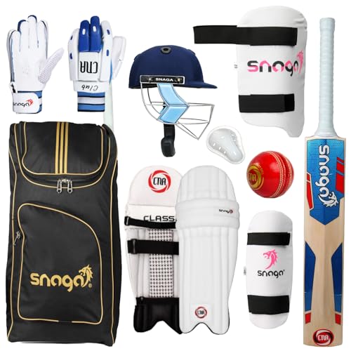 Snaga Champ Cricket Kit School Backpack for Small Boys and Girls - Complete Equipment With Kashmir Willow Bat RH (Size 5 for 10-11 Years), Leather Ball - Image 1