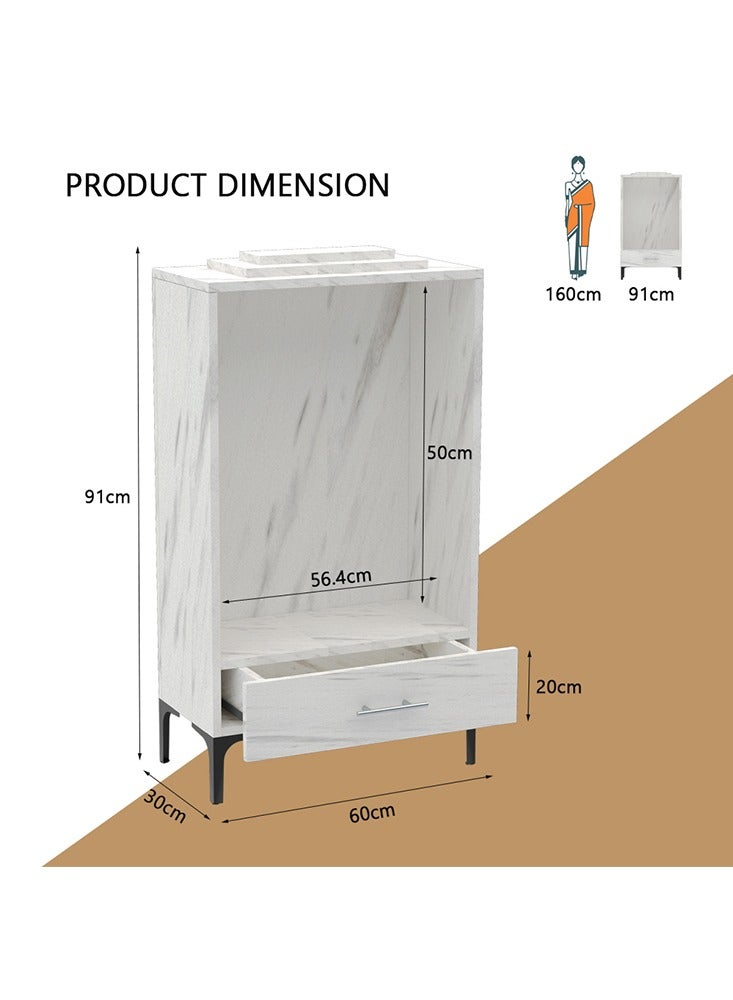 Mahmayi Modern Wooden Mandir, Temple with Single Drawer for Storage Pooja Essentials Sturdy Steel Legs Ideal for Home, Office, Temple - White Levanto Marble - Image 3