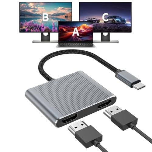 MICROWARE USB C to Dual HDMI Adapter,Dual Monitors Adapter 4K@60Hz Digital Sync Screen Connect Compatible with iPad Pro MacBook Pro, Chromebook Huawei Matebook, Dell XPS Series - Image 1