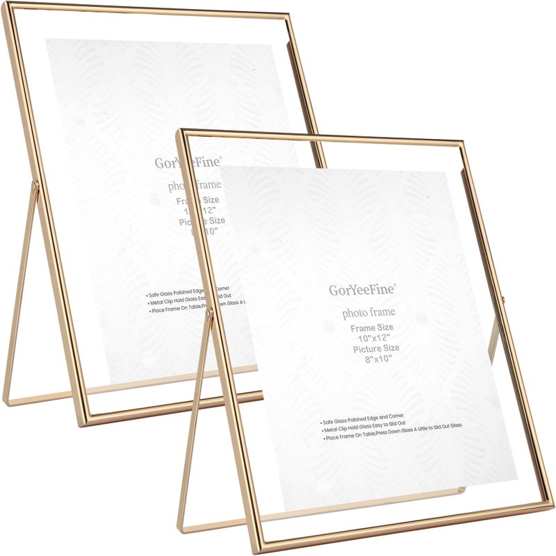GorYeeFine Gold 10x12" Floating Frame 2-Pack for Photo Sizes(7x9''8x10'',8.5x11''),Adjustable Tabletop/Shelf Floating Picture Frame 8x10'',Classy Gift Choice for Wedding,Thanksgiving,Christmas,Home or Office Decor - Image 1