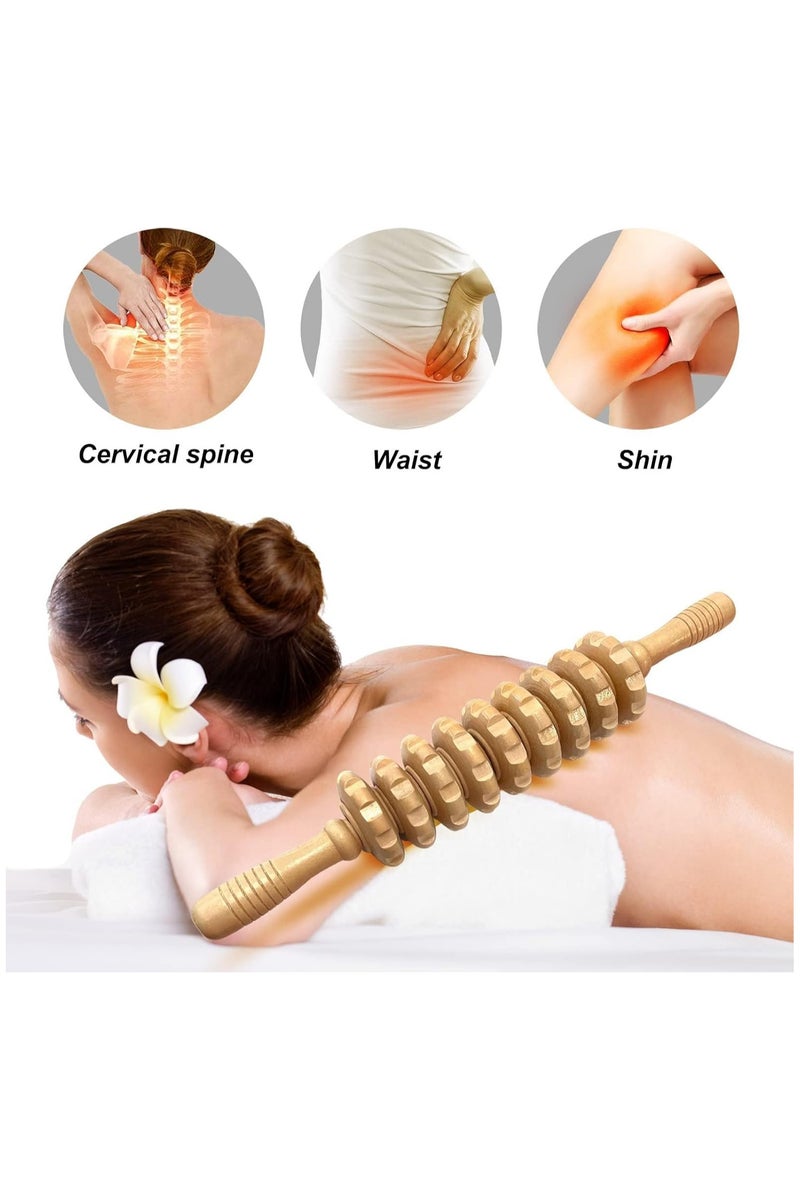 INSIJAM Full Body Wheel Roller Massage Stick Wood Massage Tools Wooden Muscle Release Rollers Manual Wooden Massager Roller for Fascia Cellulite Muscle Wooden Massage Roller Stick for Body Shaping - Image 3