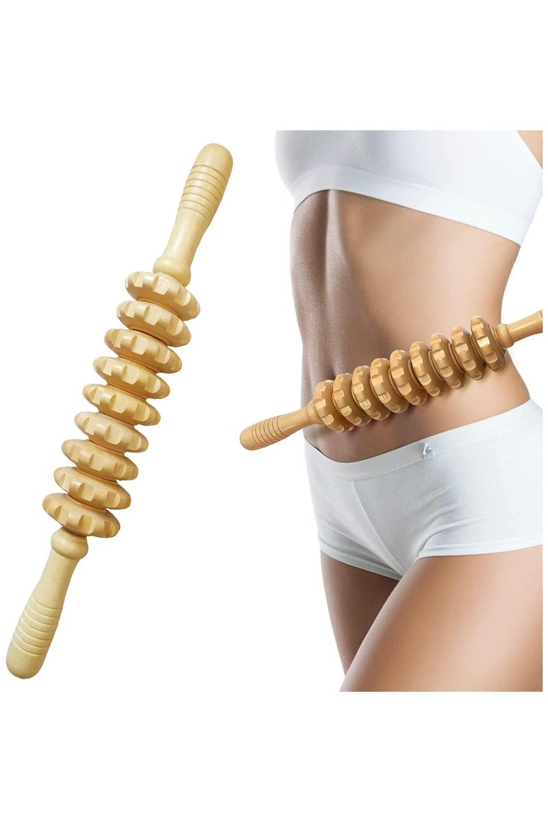 INSIJAM Full Body Wheel Roller Massage Stick Wood Massage Tools Wooden Muscle Release Rollers Manual Wooden Massager Roller for Fascia Cellulite Muscle Wooden Massage Roller Stick for Body Shaping - Image 1