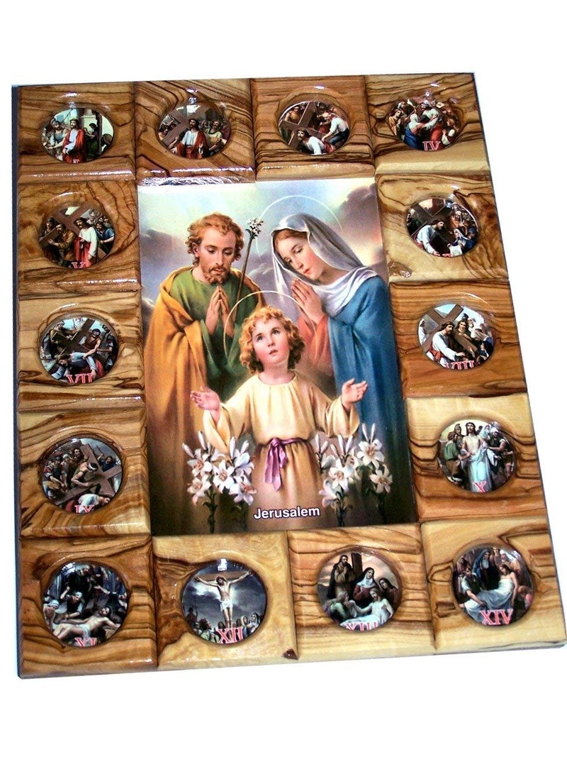 Holy Land Market Stations of The Cross Icon Plaque All in Olive Wood from Bethlehem 29 x 24 cm or 115 x 95 inches Holy Family